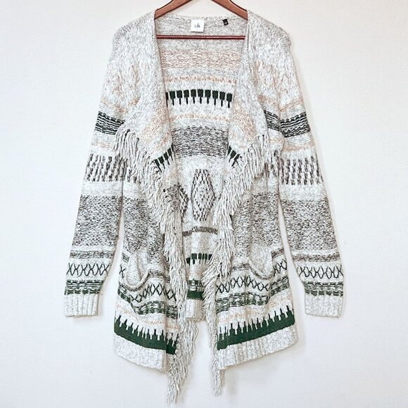 CAbi Shetland Cardigan Waterfall Sweater Boho Aztec Fringe Open Front Small Sz S - Picture 5 of 16